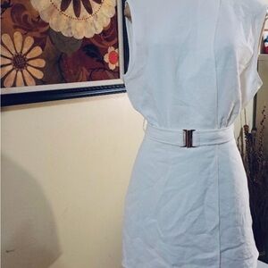Zara White Belted Jumpsuit